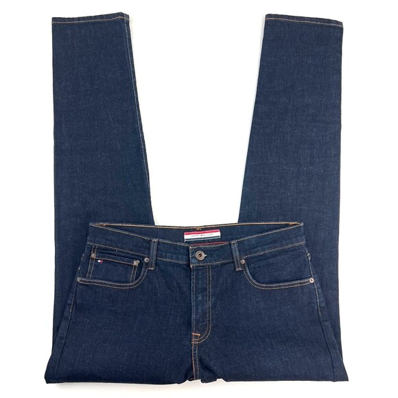 Tommy Hilfiger Mens 34x33 Selvedge Slim Leg Denim Blue Jeans Dark Wash Stretch - Picture 7 of 14